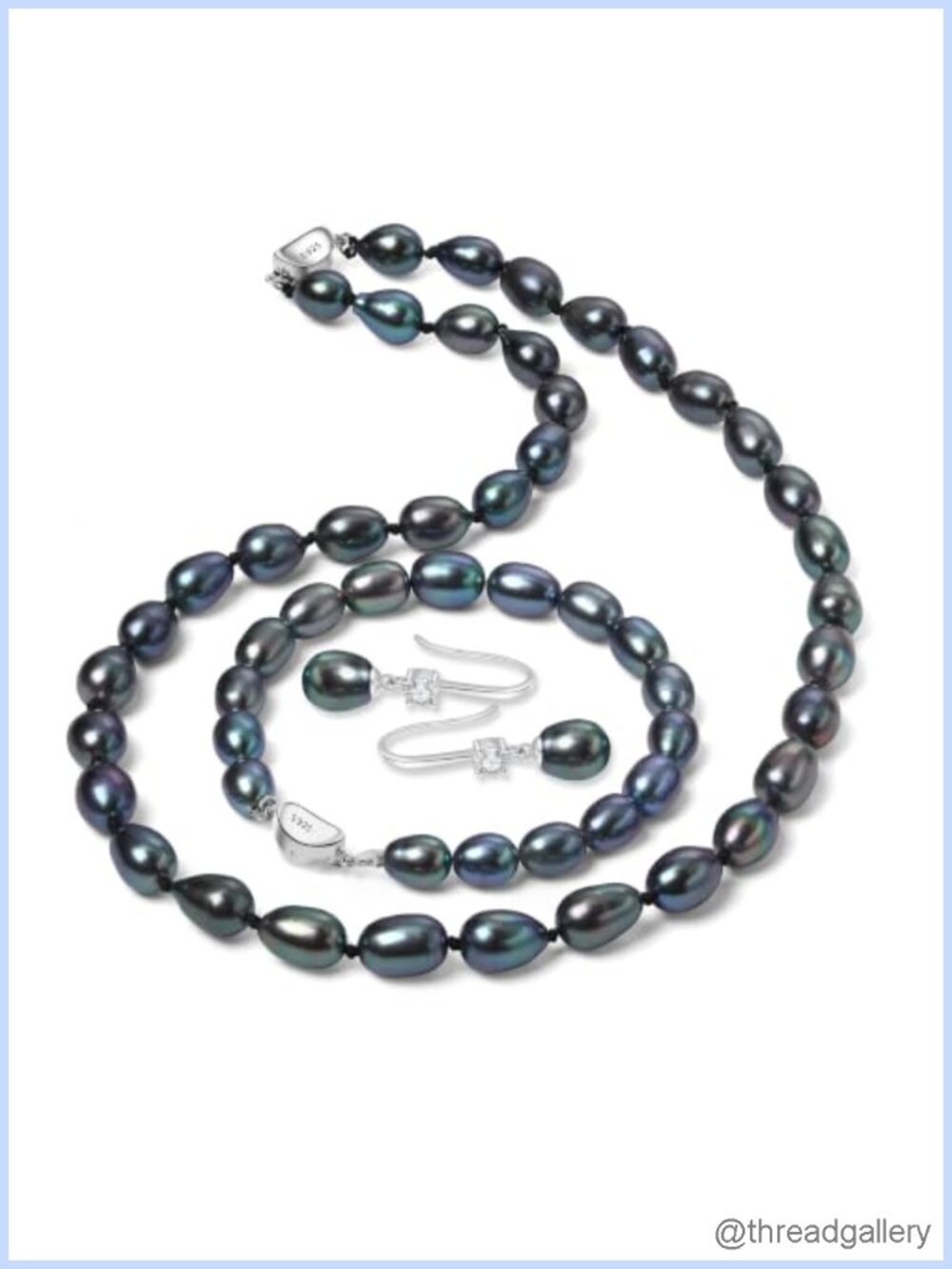 Tahitian Cultured Pearl Jewelry Set 925 Sterling Silver 3 Piece